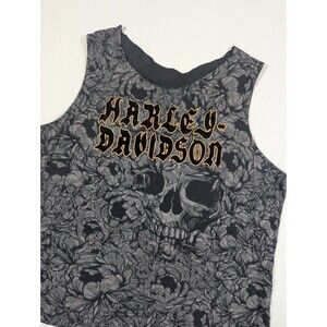 Harley Davidson Sleeveless Tank Top Sz XL Skulls Roses All Over Print Floral